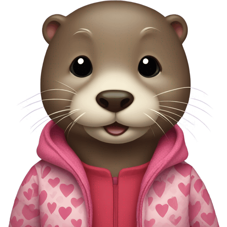 Otter wearing jacket with hearts on it emoji