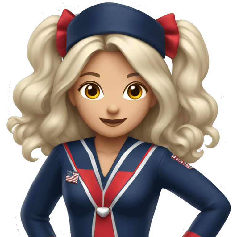 cheer girl with navy red and silver uniform and bow emoji