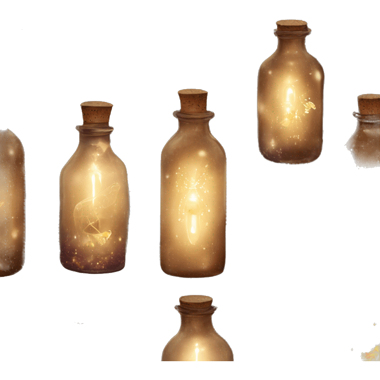 Brown magic fairy light sparkling old Antique bottle with poison and with herbal and flowers emoji