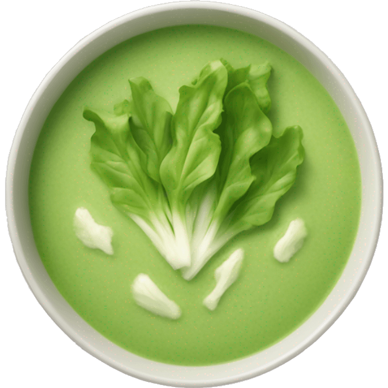 bowl of green soup with lettuce leaves sticking out emoji