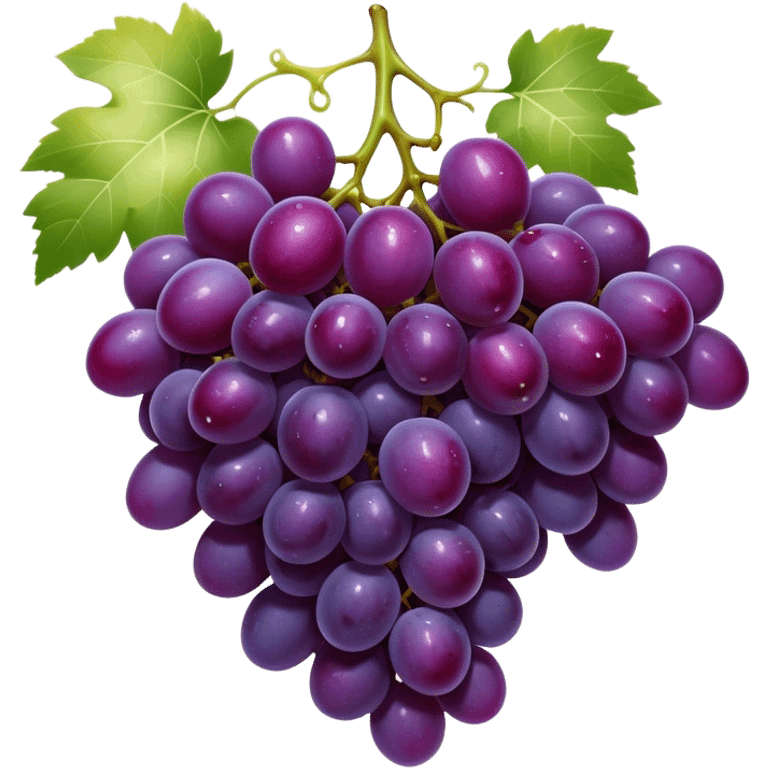 Cinematic glossy purple grapes, plump and dewy, gathered in a beautiful cluster, deep rich hues, ultra-detailed, fresh and juicy, soft glowing light. emoji