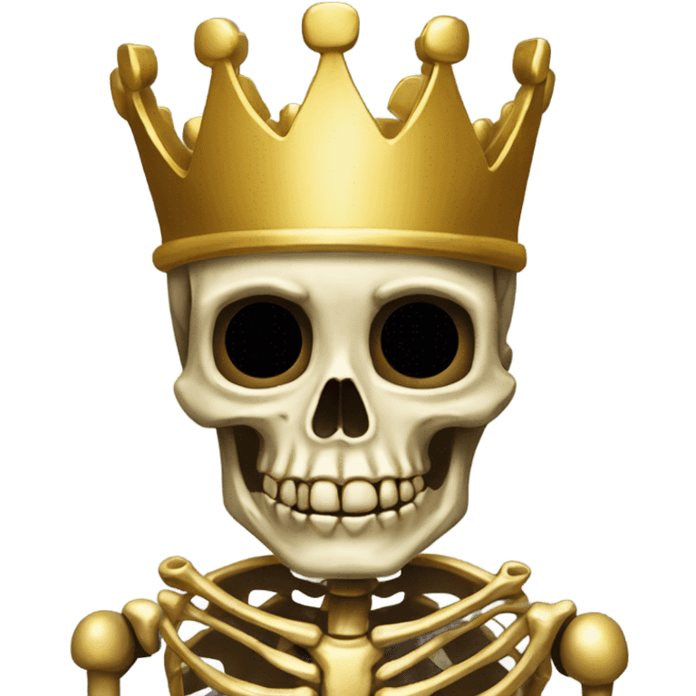 Make a skeleton with a bob and make sure the skeleton has a gold crown and is wearing a golden dress emoji