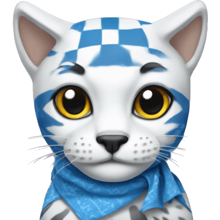 wildcat wearing bright blue and white checkered bandana emoji