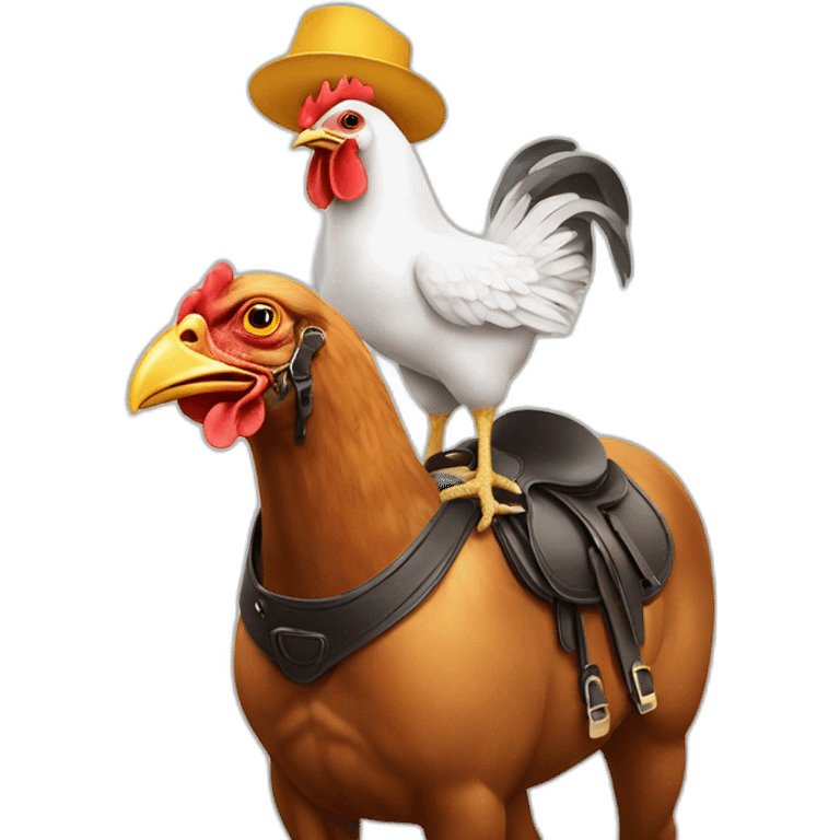 chicken on top of horse wearing a hat emoji