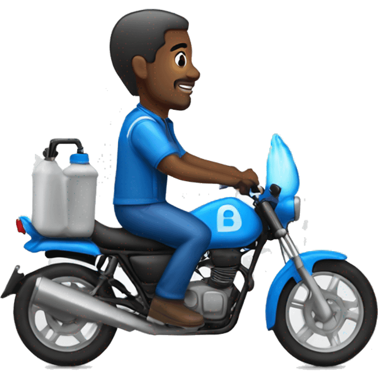 black man in a blue moto delivering water bottles in the back of the moto (side view) emoji