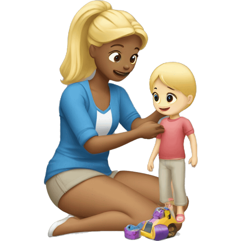 blonde women playing with blonde child with toys emoji