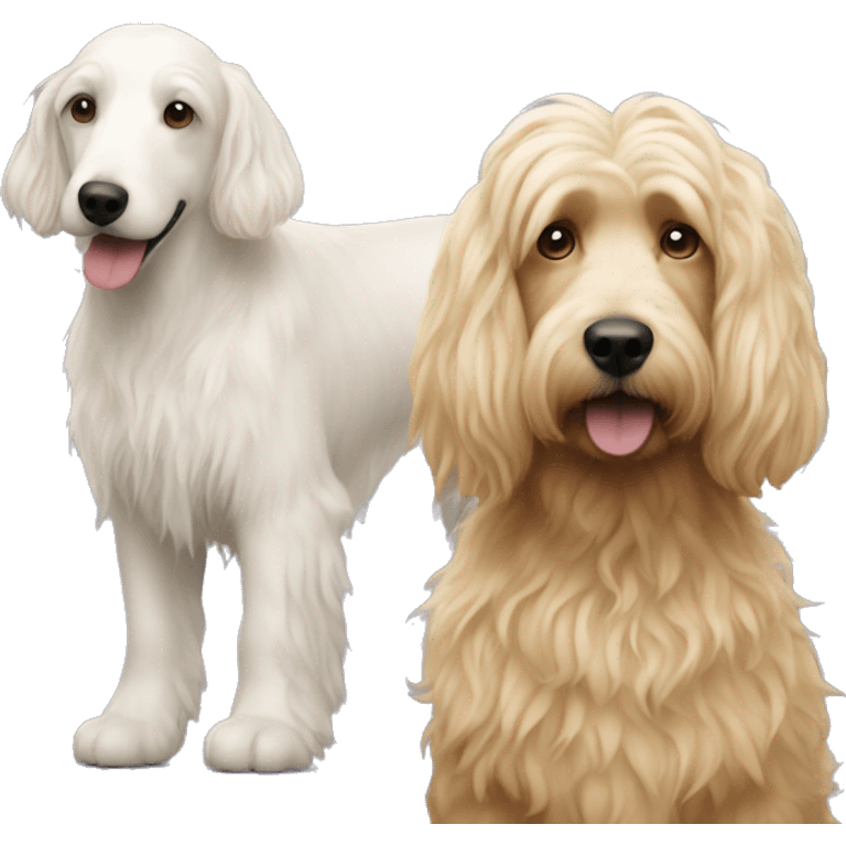 white woman with long blonde hair alongside a bernadoodle dog  emoji