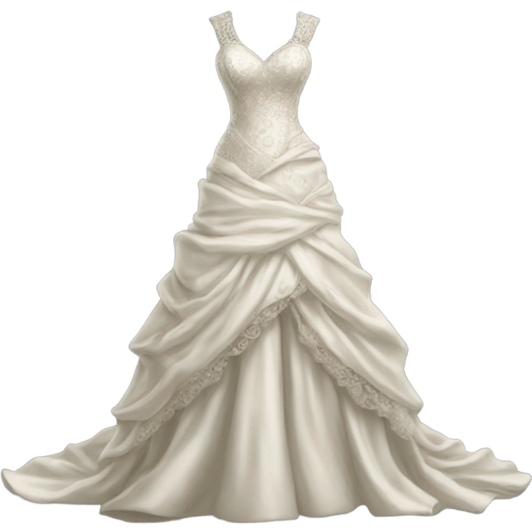 Hyper Realistic ornate 
Industrial theme ivory Wedding dress displays emoji