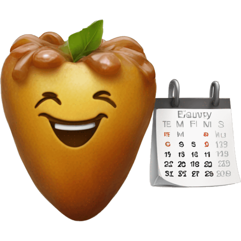 a piece of date fruit with a calendar emoji as the background emoji