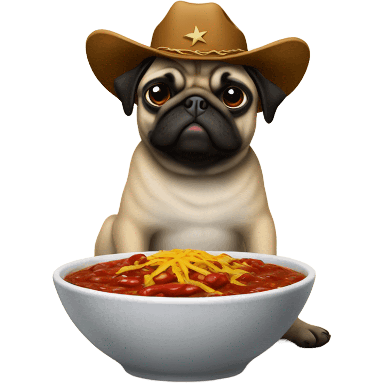 Pug with cowboy hat with bowl of chili emoji