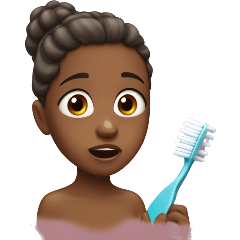 Brown skinned girl crying over toothbrush  emoji