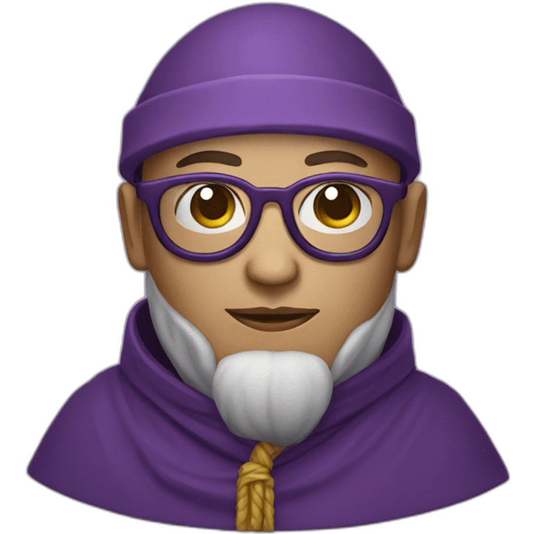 a purple monk with glasses with a hood style hat from ancient guatemala emoji