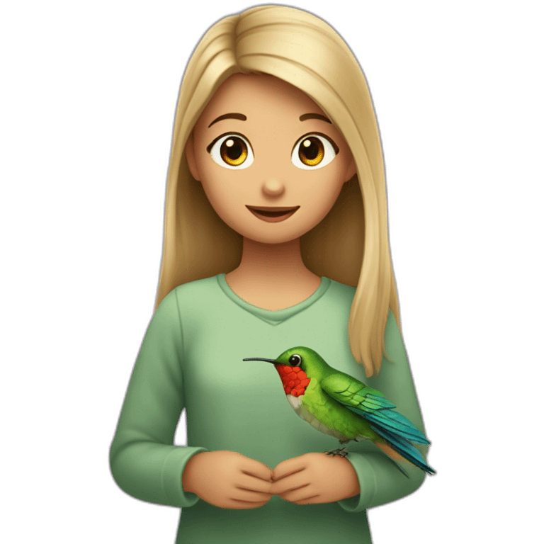 emoji de una niña abrazando un colibrí  emoji