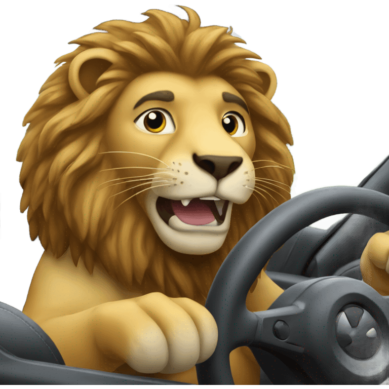 Lion driving a car emoji