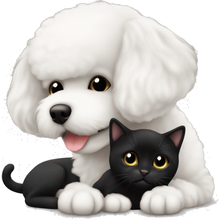 Bichon kissing a black cat emoji