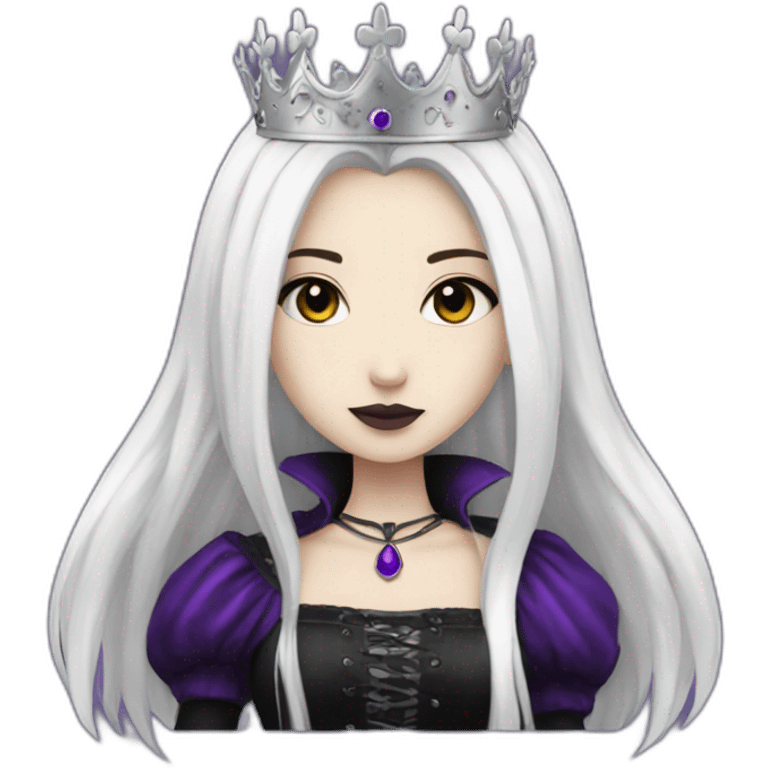 Queen white gothic girl long dark black and purple hair emoji