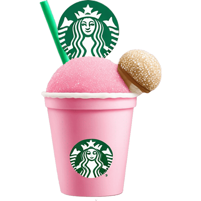 pink iced tea Starbucks drink next to a Starbucks cake pop emoji