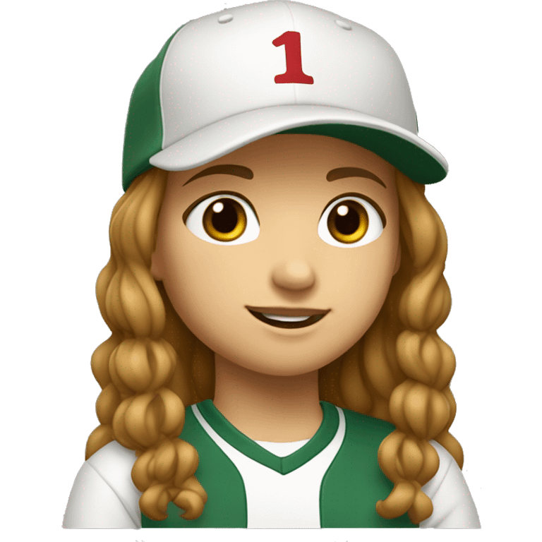 Teenager girl type italian, White skin, with baseball cap backwards with long wavy brown hair (Which go down behind to the nape of the neck), Little bit dezoom emoji