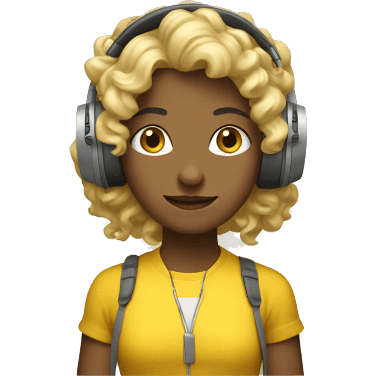 dark blondie wearing  Curly hair headphones yellow Clothes emoji