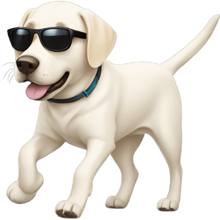 White Labrador walking with sunglasses emoji