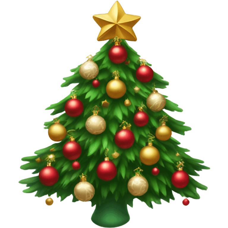 Christmas tree with red and golden ornaments and white bows emoji