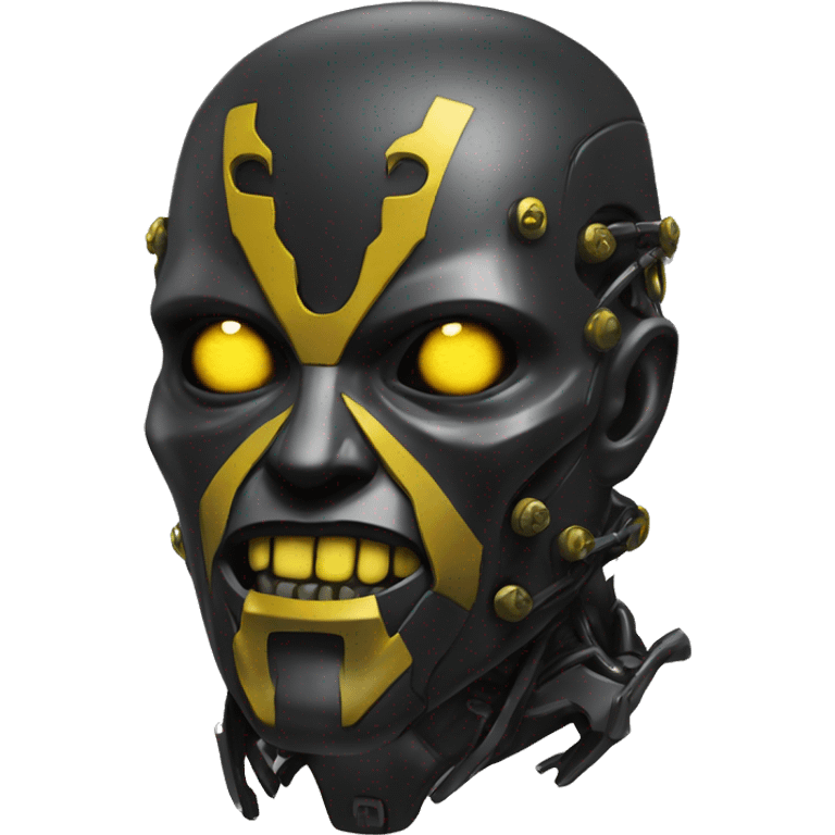 black metal cyborg head with yellow goatee emoji