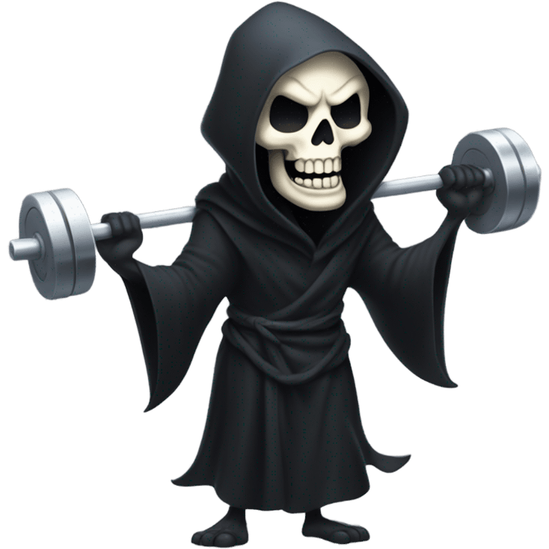 Laughing grim reaper with barbell emoji