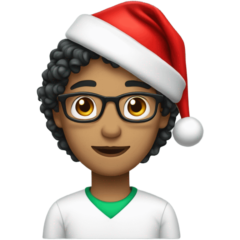 Unisex person ’light skin’ ’short curly dark green hair’ in a ’red Santa hat’ and black teacher  emoji