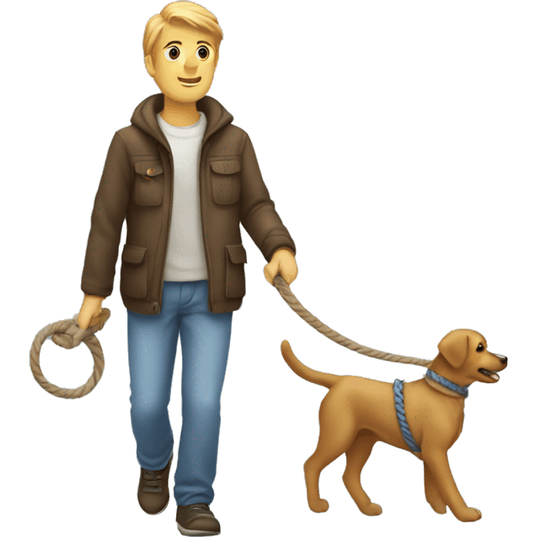 A person holding a dog with rope while walking together emoji