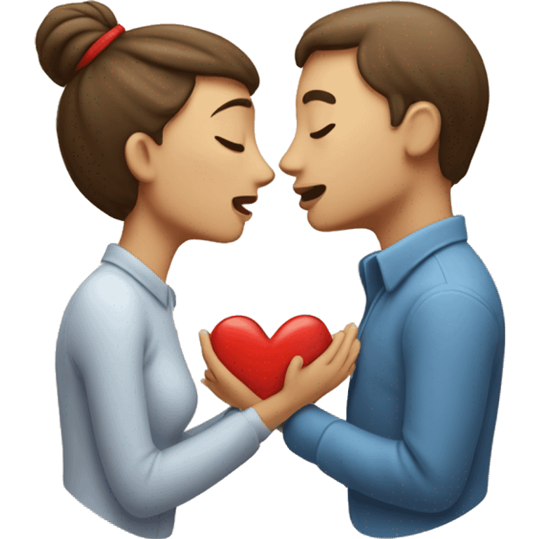 one man head and one woman head kiss with a heart in the middle , traditional emoji style character emoji