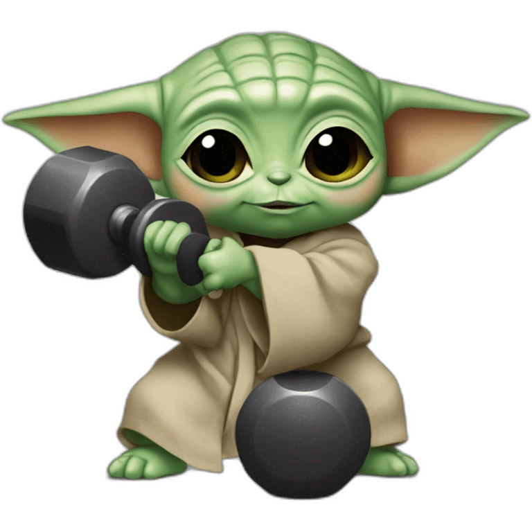 Baby yoda holding a dumbbell emoji