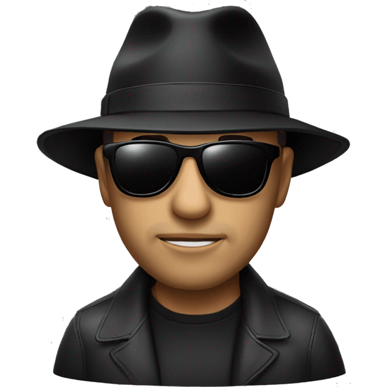 photorealistic serious man in black sunglasses and black hat emoji