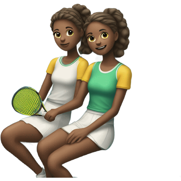 Two girls with tennis racquets on a train emoji