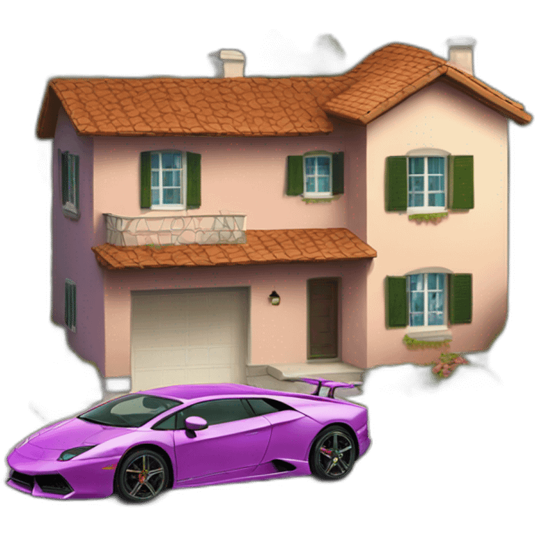 Une lamborgini sur une maison emoji