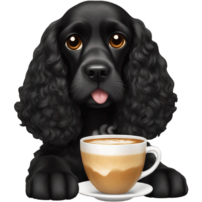 Black cocker spaniel drinking capucino emoji