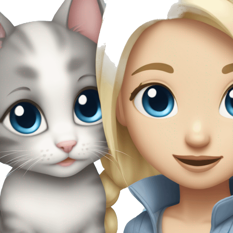 blue eyes grey kitten and blonde girl friends emoji