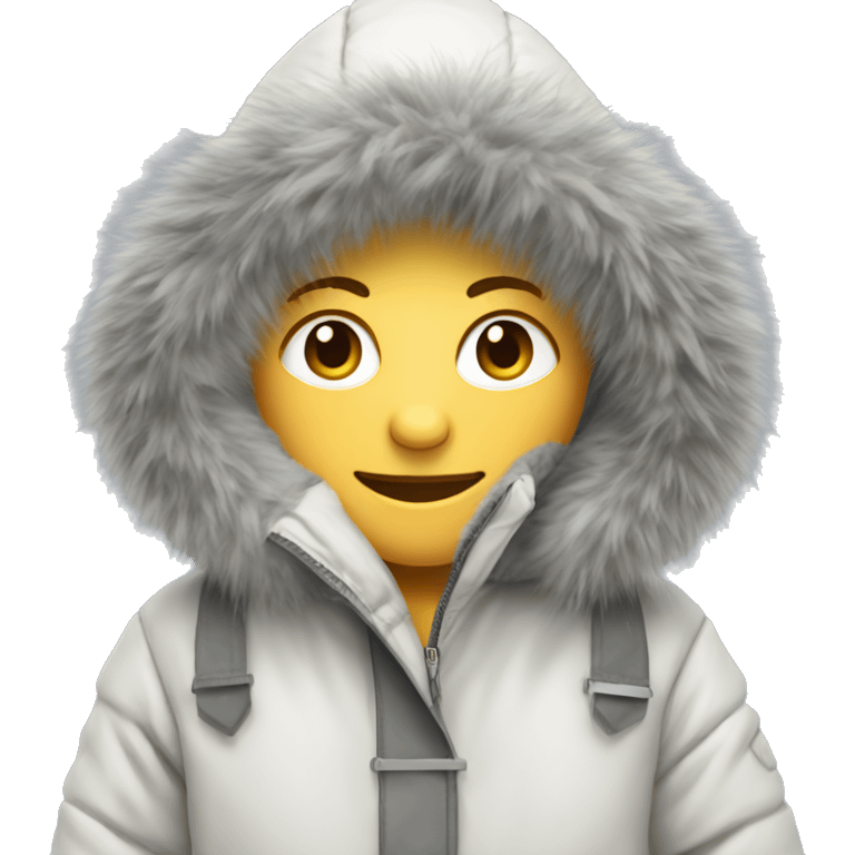 White winter parka with grey fur trimmed hood emoji