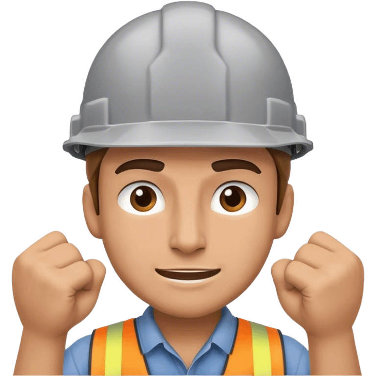 Worker with grey hard hat flexing emoji