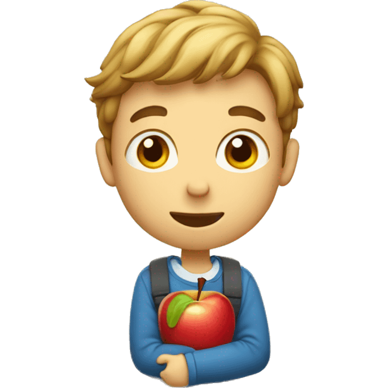 school boy eats small delicious apple emoji