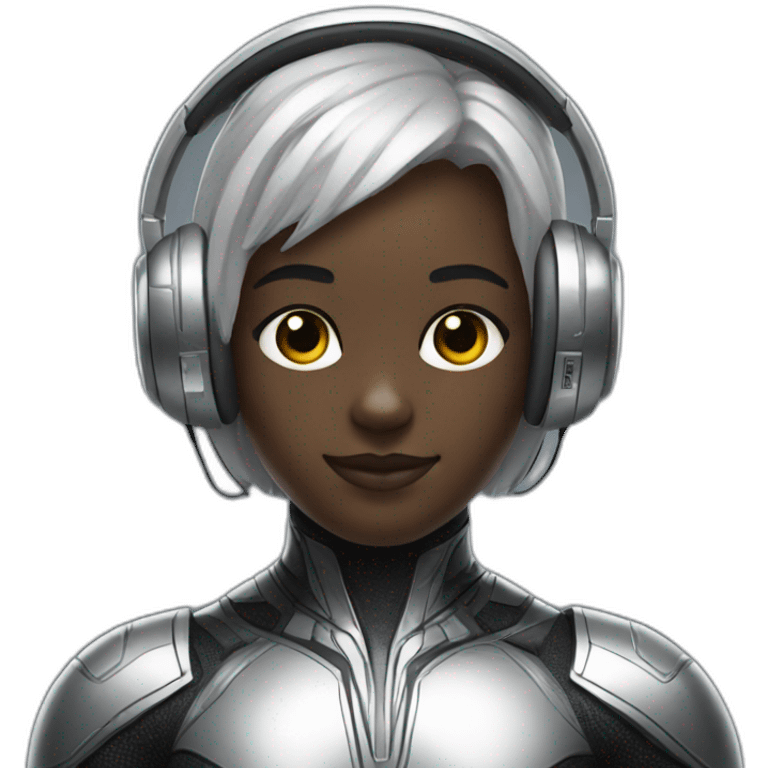 black panther wearing silver futuristic headphones emoji