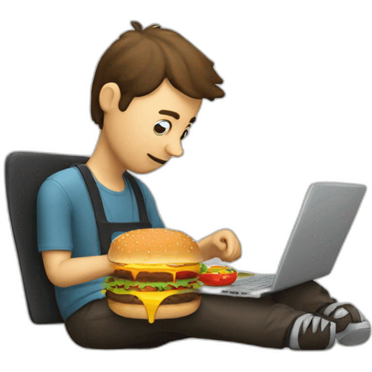 programmer with laptop eating burger emoji