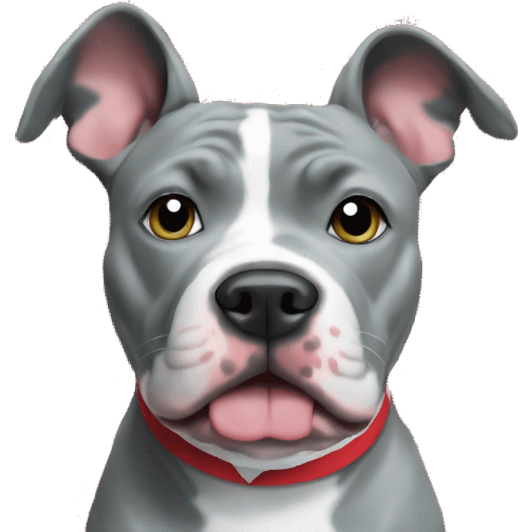 grey and white pitbull dog wearing christmas bandanna  emoji