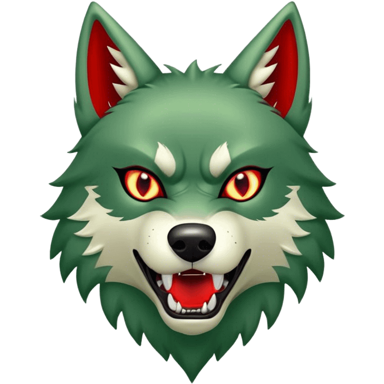 Evil Aggressive Green Wolf with red eyes emoji