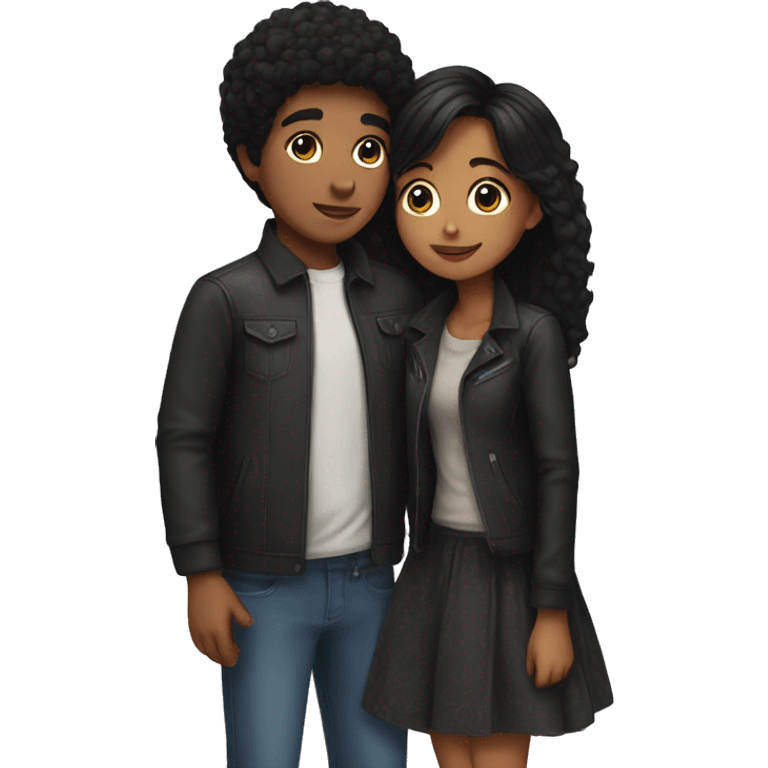 Black hair girl kissing black hair boy emoji