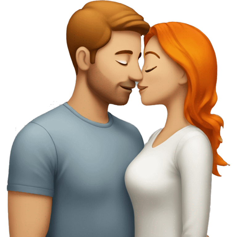 Brown haired woman kissing orange haired man emoji