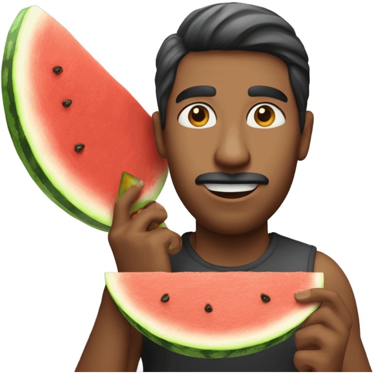 emoji of a india man eating a watermelon and chicken leg emoji