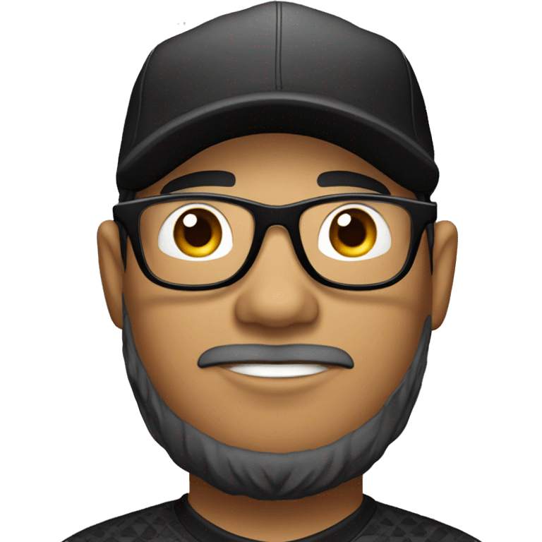 filipino golfer face wearing black rimmed glasses, with light beard, and black cap emoji