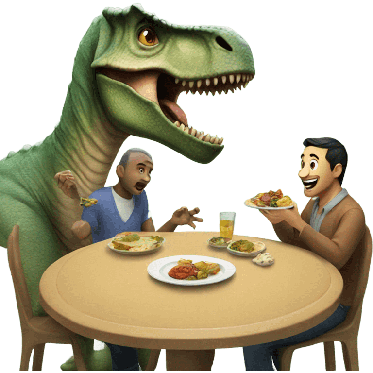 A Dino eating with a man emoji