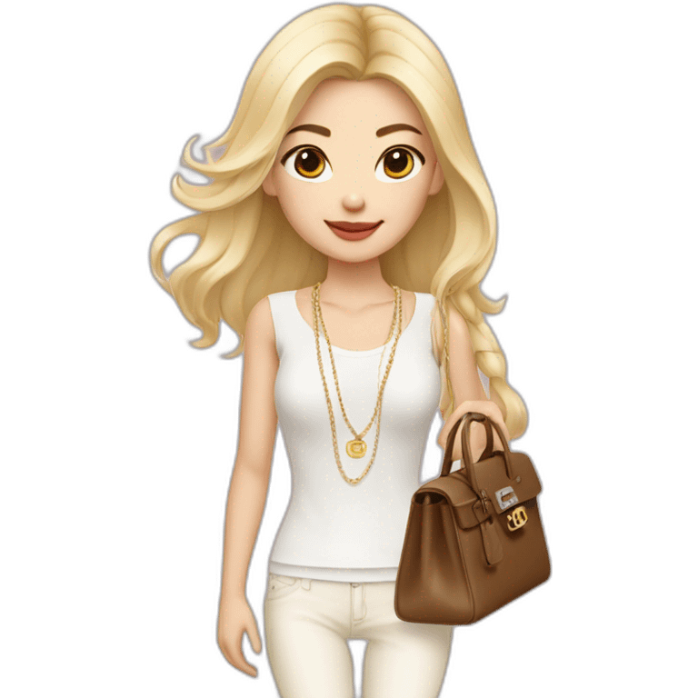 Blonde Asian girl with Birkin bag and Chanel necklace emoji