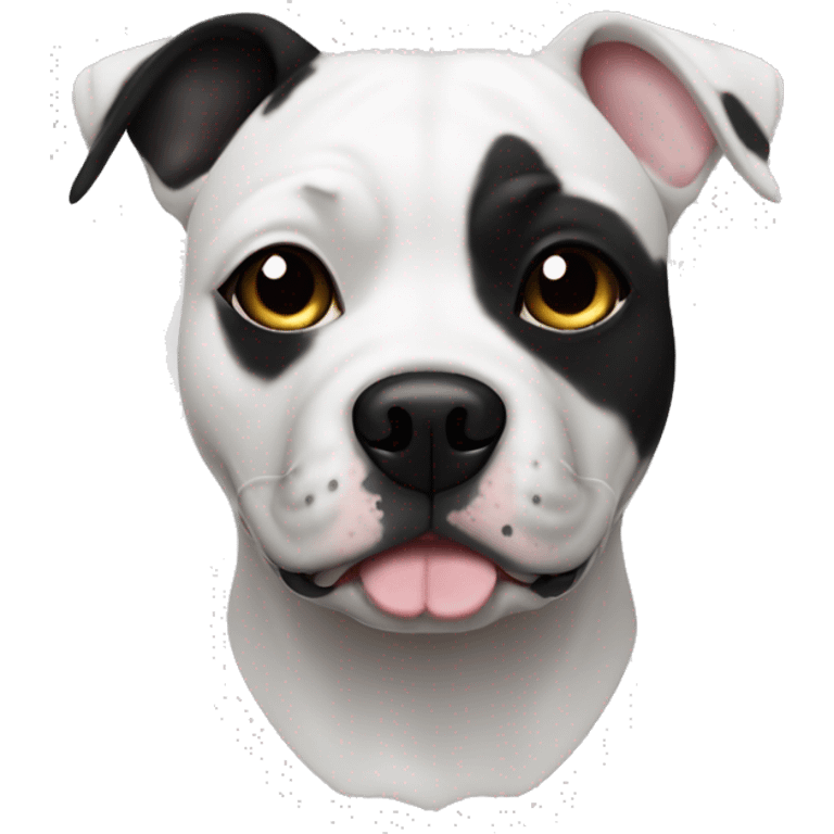 White Staffordshire Bull Terrier with a black patch of fur on one eye  emoji